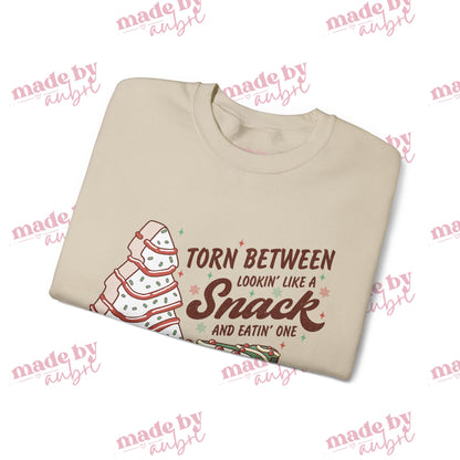 Funny Snack Lover Crewneck Sweatshirt - Torn Between Lookin' Like a Snack