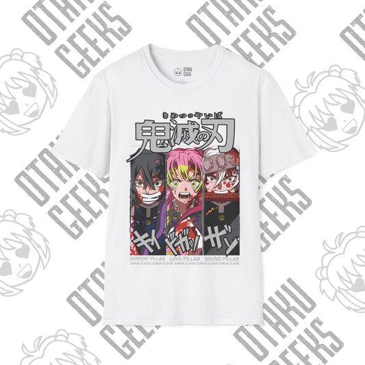 Demon Slayer Inspired Unisex Softstyle T-Shirt - Obanai, Mitsuri and Tengen