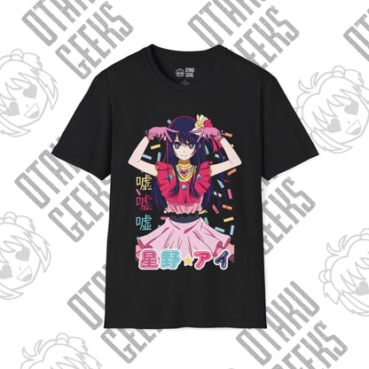 Anime-Inspired Unisex Softstyle T-Shirt - Colorful Illustration of Ai Hoshino