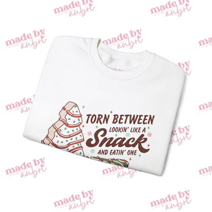 Funny Snack Lover Crewneck Sweatshirt - Torn Between Lookin' Like a Snack