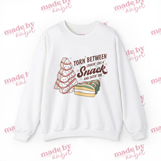 Funny Snack Lover Crewneck Sweatshirt - Torn Between Lookin' Like a Snack